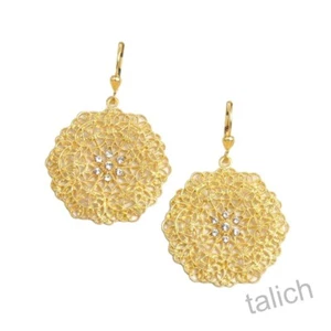 La Vie Parisienne 14K Gold Plated 'Briar' Gold Filigree Earrings with Crystals - Picture 1 of 5