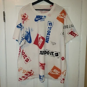 The Nike Tee  BIG LOGO Just Do It Logo Monogram Men's White T-Shirt Size XXL - Picture 1 of 4