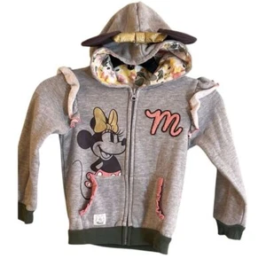 Disney Youth Minnie Mouse Gray Ear Hoodie Ruffled Pockets Gold Bow - Picture 1 of 7