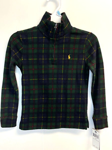 NEW Polo Ralph Lauren Boys Size 5 Tartan 1/4 Zip Pullover Sweater Gold Logo Navy
