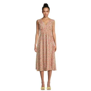 Vestido midi ajustado con cuello en V Time and Tru para mujer, talla XXL Ditsy rubor --Z3-- - Imagen 1 de 4