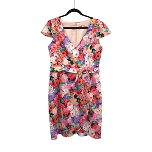 Review Size 14 Red Purple Bow Detail floral retro Style pencil cocktail dress - Picture 1 of 2