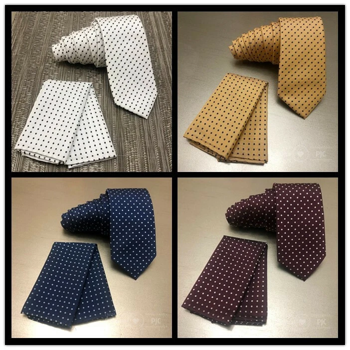 Conjunto de pañuelos cuadrados de corbata y bolsillo ajustados ajustados a lunares de 2,75" formal graduación Foto 1 de 1