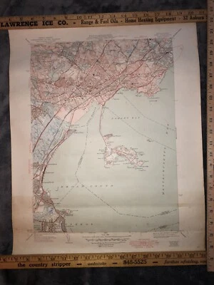 Original 1943 Departamento de Estados Unidos de Interior Geológico Lynn, Swampscott, Nahant MA Foto 1 de 4
