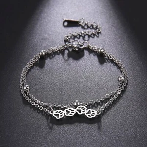 Pulseras de acero inoxidable para mujer huellas de animales pulsera de doble cadena - Imagen 1 de 10