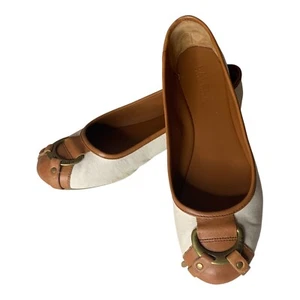 Lauren Ralph Lauren Women's Ballet Flats Size 7.5 B Abigaleii Beige Fabric Logo - Picture 1 of 17