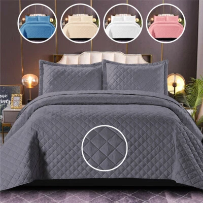 Luxury 3 Piece Bedspread Embossed Quilted Bed Throw Bedding Set Double King Size