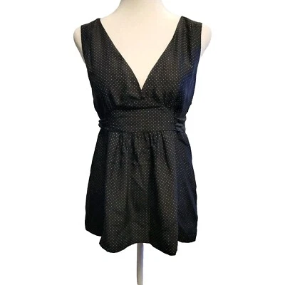 Blusa Top Babydoll J Crew para Mujer 6 Seda Negra Lunares Cintura Imperio Lazo Atrás Foto 1 de 4