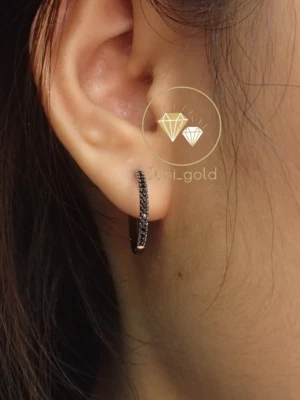 Женские круглые серьги-кольца с искусственным черным бриллиантом 1 карат с покрытием из черного золота 14 карат - Изображение 1 из 4