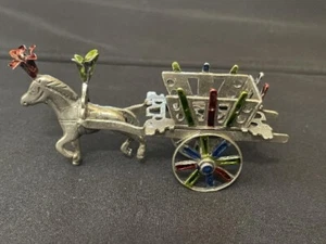 Vintage 800 Silver Enamel Miniature Horse Wagon Italy - Picture 1 of 8