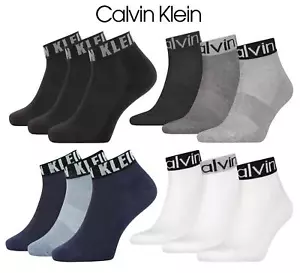 Calvin Klein Quarter Socks Mens Cotton Blend Logo Cuff Sports Sock (3 PACK) - Picture 1 of 5