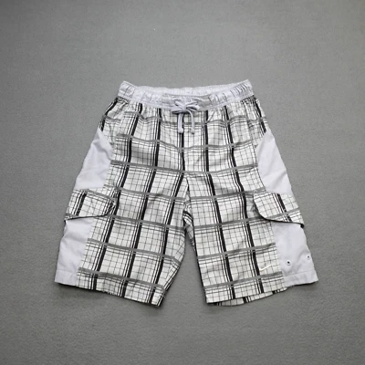 Nike Cargo Board Shorts Men's Size S (28-32) Gray Plaid Drawstring Swoosh Beach - Image 1 of 4