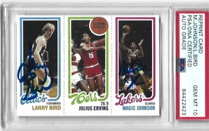 1980 Topps Reprint Magic Johnson Larry Bird PSA 10 Certified Autographed - Picture 1 of 3