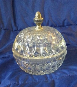Vintage Indiana Glass Clear Acorn Finial Diamond Point Covered Candy Dish - Picture 1 of 6