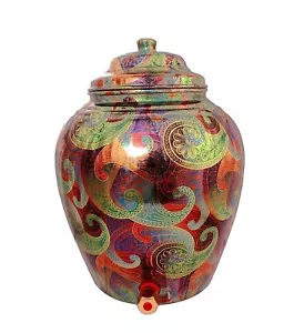 Printed Arabic Design Copper Water Dispenser Pot Matka, Storage 6 LTR, - Picture 1 of 3