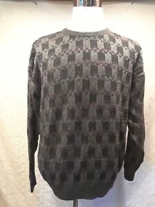 Men's Taylor & Henry Crewneck Cable Knit Charcoal Sweater L Large Long Sleeve