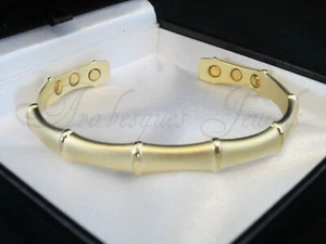 LADIES MAGNETIC COPPER TORQUE BANGLE/BRACELET ARTHRITIS/PAIN RELIEF GOLD BAMBOO - Picture 1 of 2
