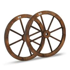 VINGLI 24" Wood Wagon Wheel Vintage Old Western Wooden Wheel Decor - Set of 2