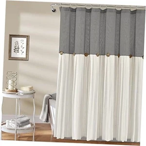 Linen Button Shower Curtain, 72" W x 72"W x 72"L (Pack of 1) Dark Gray & White - Picture 1 of 7