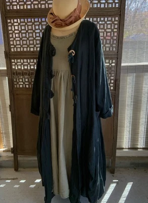 Italian Made Bespoken Duster in Black Linen - Image 1 of 4