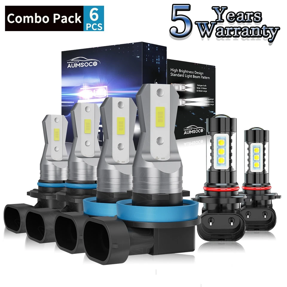 For Chevrolet Malibu 2013-2015 LED Headlight Kit Combo 6x Bulb High Low Fog Beam - Image 1 of 4