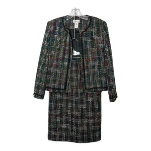 Vintage HENRY LEE Ladies Tweed Blazer Skirt Suit Set Size 12P Black Multicolored - Picture 1 of 13