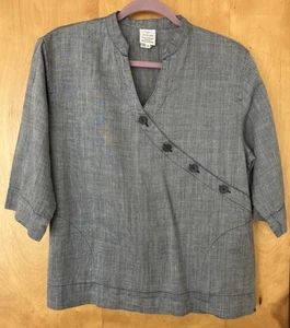 BOHO Damen Vintage FOCUS Tunika Top knackig grau Ramie Taschen S - Bild 1 von 4