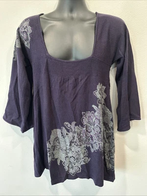 Camisa para mujer One World púrpura 100 % acrílico manga larga cuello cuadrado talla M Foto 1 de 4