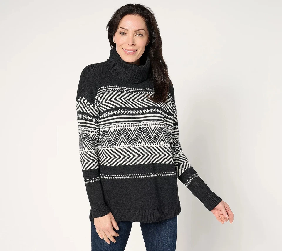 Suéter Túnica Jacquard Pequeño Signature Denim & Co. Negro 1X Nuevo Foto 1 de 1