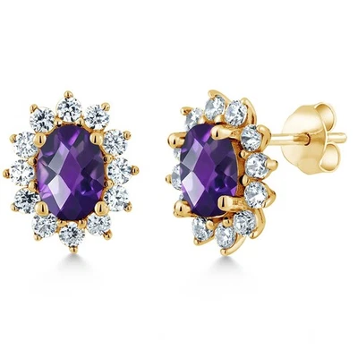 Pendientes de plata enchapados en oro amarillo de 18 quilates amatista púrpura a cuadros de 2,22 quilates Foto 1 de 4