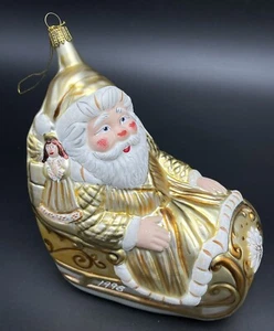 Vintage Dillard’s Glass Blown Santa Gold Sleigh Christmas Ornament 1998 268/700 - Picture 1 of 5