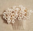 Unusual Artisan Vintage Adjustable Faux Pearl &amp; Clear Lucite Hair Comb Accessory