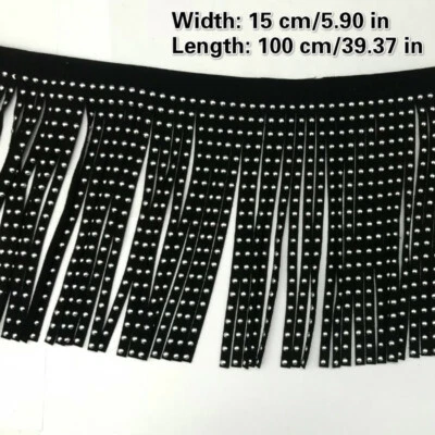 Borla de cuero remachado negro 5,9" ancho falda ropa bolso dobladillo hágalo usted mismo por metro Foto 1 de 4