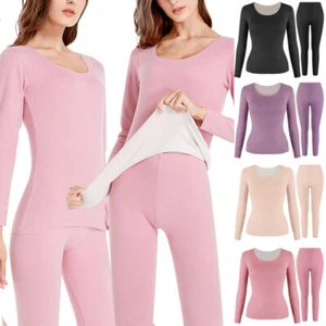 Women's Ultra Soft Fleece Lined Thermal Top & Bottom Base Layer Underwear Set - Picture 1 of 18