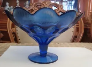 Fruit Glass Bowl Antique Large Art Cobalt Colored Blue Ussr For Decor 1930s Rare - Picture 1 of 6