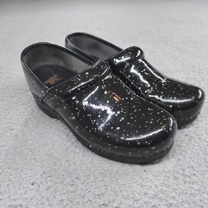 Dansko Clogs Shoes Women 39 US 8.5 Black Patent Leather Gold Silver Specks - Picture 1 of 18