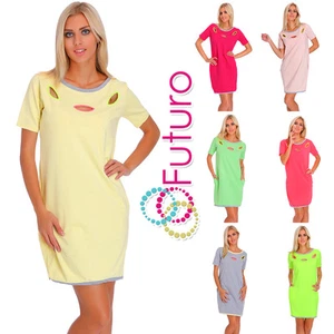 Women’s Cotton Tulip Tunic Short Sleeve Mini Dress Pockets Boat Neck Apps 2463 - Picture 1 of 10