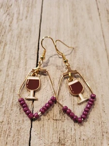 Adorable Beaded Wine Glass Earrings Dangle Earrings Wine Glass Earrings - Picture 1 of 1