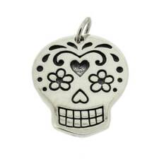 Small Sugar Skull Day of the Dead Charm .925 Sterling Silver Pendant Jewelry