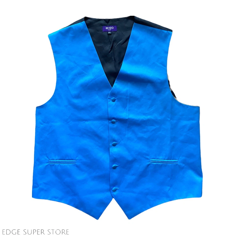 Retro Paris Teal Blue Button Up Suit Tuxedo Wedding Prom Formal Vest Size XXL - Image 1 of 4