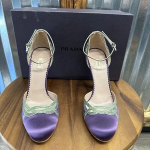 Prada Calzature Donna Purple Green Lizard Satin Cutout Pump Heels Size 40 EU 9.5 - Picture 1 of 9