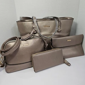 NEW Elim & Paul 4-Pc Set In Metallic Champagne Tote, Crossbody, Clutch & Wallet - Picture 1 of 22