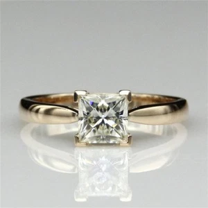 1.10 Ct Princess Cut Solitaire Moissanite Engagement Ring 14k Yellow Gold Plated - Picture 1 of 5