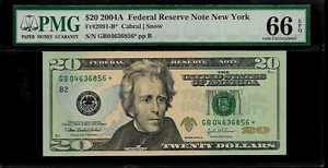 US 20 Dollars 2004A PMG 66 EPQ UNC Fr #2091-B* FRN New York Star Note - Picture 1 of 4