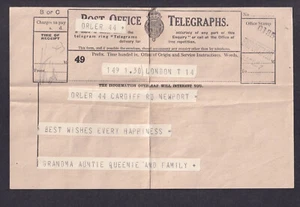 GB PO Telegraph Form + Envelope 1937 Newport Monmouthshire - Picture 1 of 4