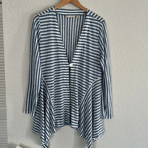 Soft Surroundings Cascadia Blue Linen Cardigan Sweater Lagenlook Coastal Seaside - Picture 1 of 6