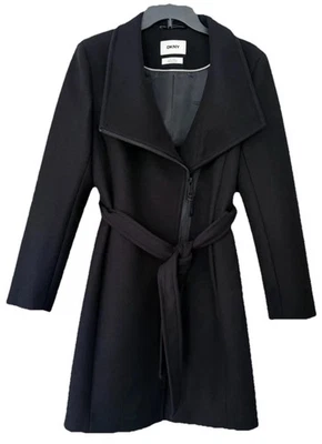 NWT Donna Karan New York Asymmetric Front-Zip Belted Coat, Black, M, $300 - Image 1 of 4