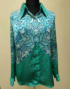 Hawes & Curtis taillierte Satinbluse Paisley Blumenmuster türkis elegant UK 16 - Bild 1 von 12