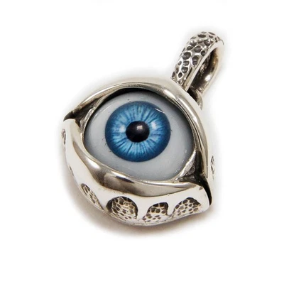 BOLA AZUL MAL DE OJO 925 PLATA ESTERLINA MOTOCICLISTA GÓTICO ROCKABILLY COLGANTE BRONCEADO-107B Foto 1 de 4