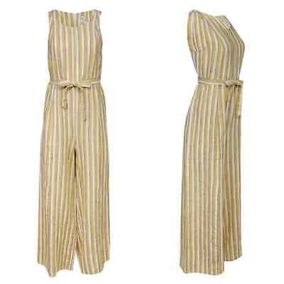 Mono de lino sin mangas a rayas amarillo, blanco y púrpura de Rachel Zoe con cinturón talla 4 Foto 1 de 4